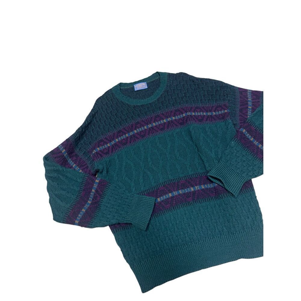 VINTAGE PENDLETON Virgin WOOL crew neck Aztec teal & purple SWEATER size large